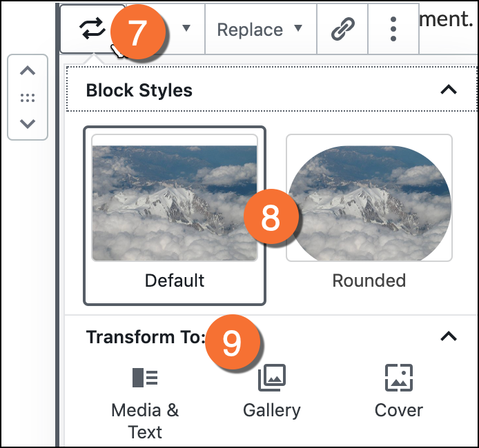 Steps to customize an image block