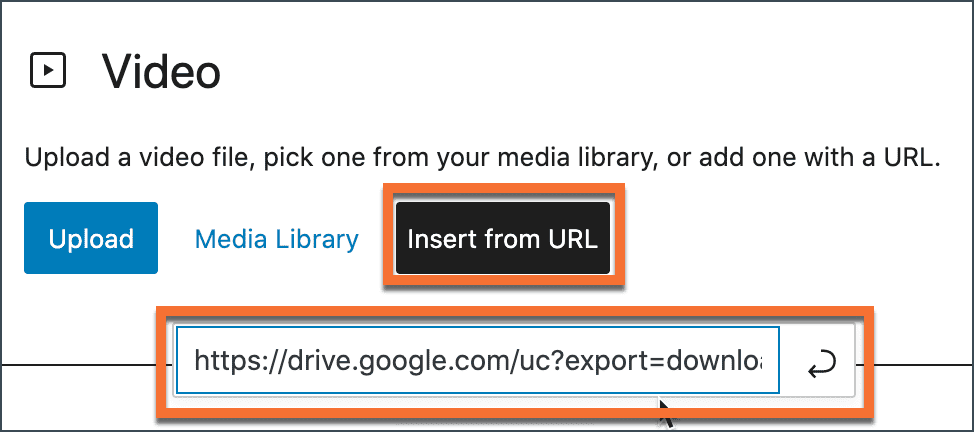The Video block - add the URL to your video and click the arrow.